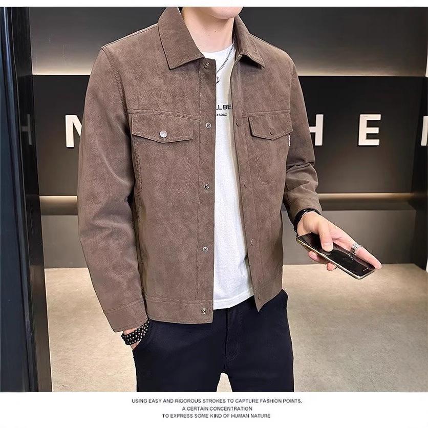 Men's High-End Slim-Fit Leather Jacket, Autumn/Winter 2025 Collection, Trendy Lapel Design