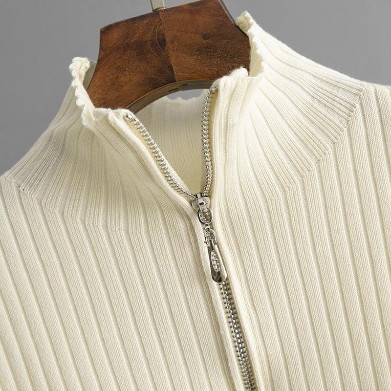 QICED Solid-color Knitted High-neck Zipper Sweater Set for Women's Autumn and Winter Fashion Casual Sweater Set