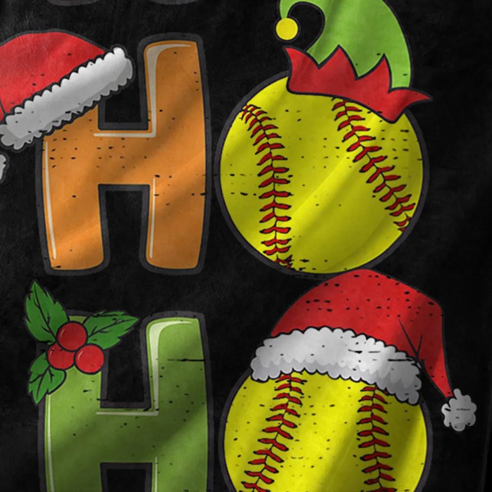 HO HO HO Christmas Fleece Blanket, Colorful Letters with Santa Hat Softballs, Fun Festive Throw for Holiday Sofa Decor