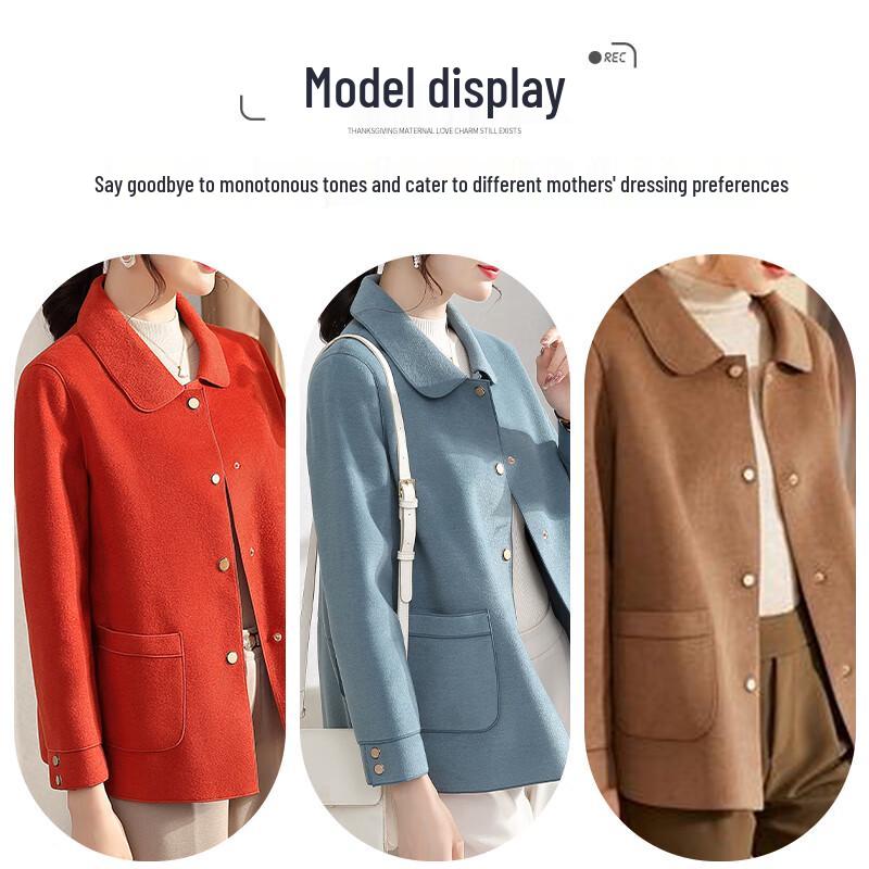 Xuexi Jesienny Krótki Płaszcz Dwustronny z Mieszanki Wełny dla Kobiet w Średnim Wieku