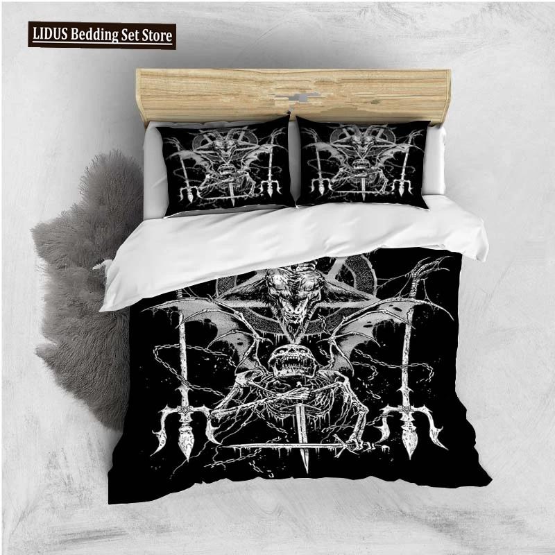 Baphomet Duvet Cover King Queen Size Pentagram With Demon Satanic Goat Head Bedding Set For Boy Men Horror House Comforter Cover