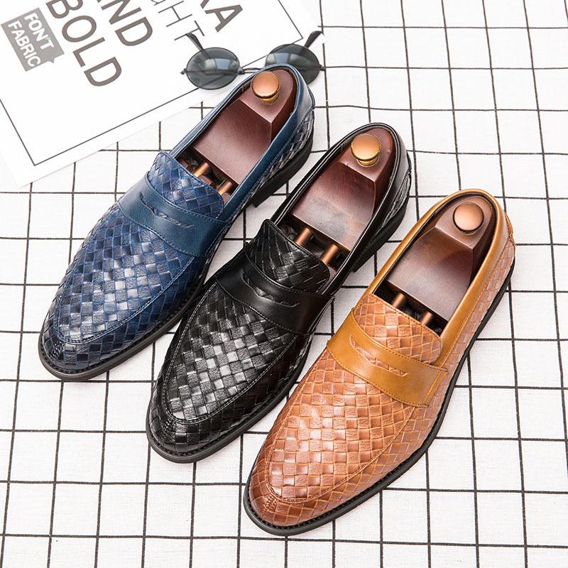 Pointed Toe Men Dress Shoes Leather Luxury Wedding Shoes Slip On Men Flats Office Wedding Party Formal Shoes Men
