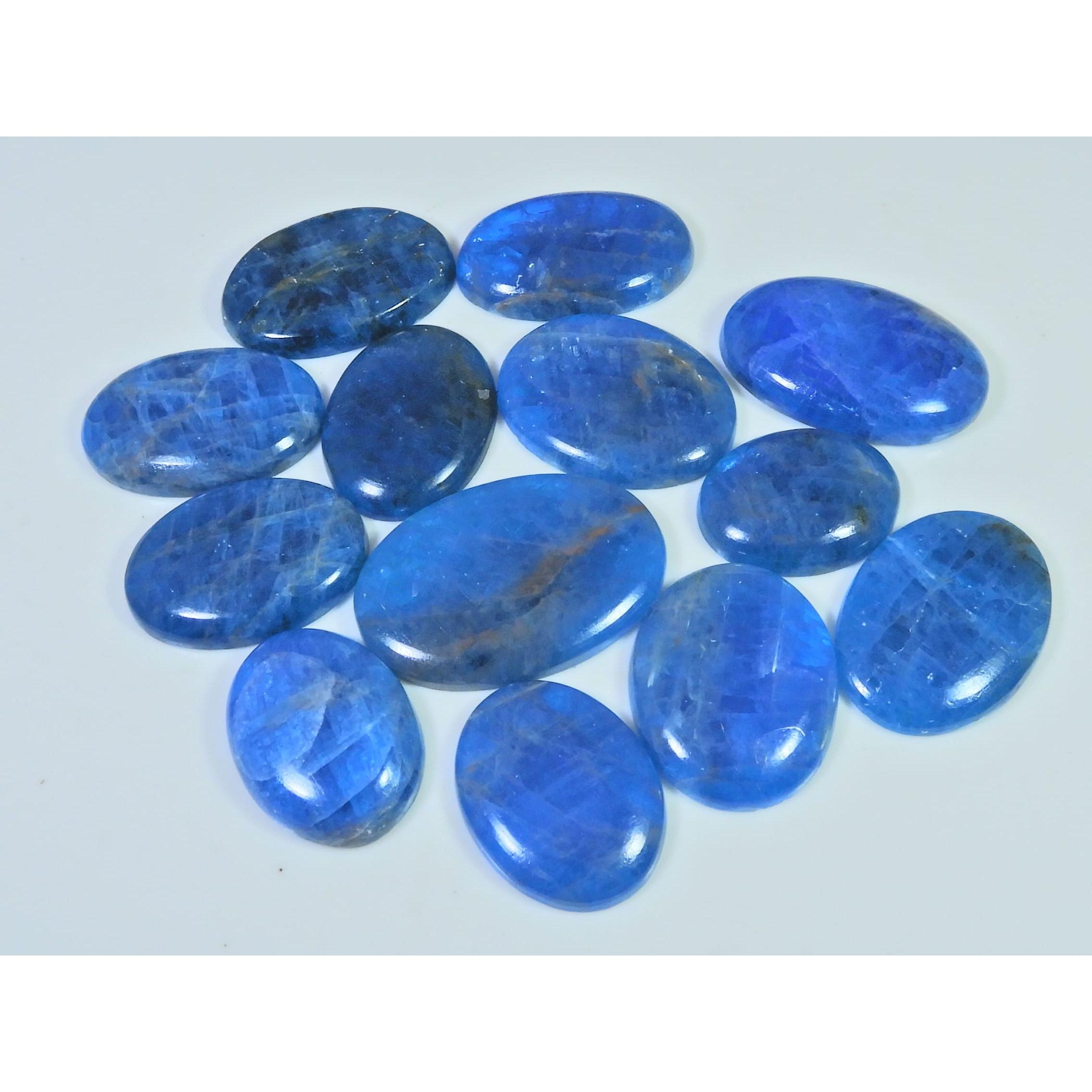 13Pcs Natural Blue Apatite Oval Shape Cabochon Loose Gemstone 372Cts. Lot C-2439