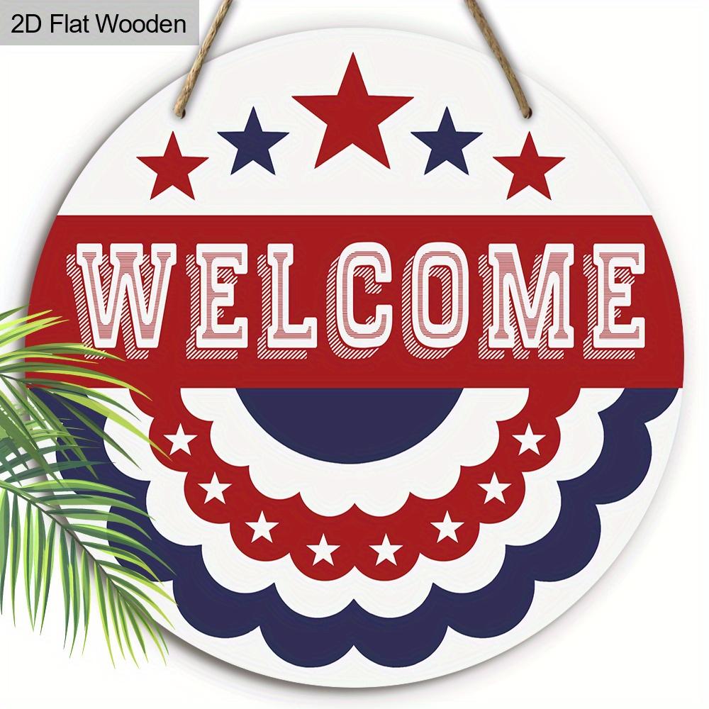 2D Flat, Independence Day Hanging Welcome Sign Decoration, Patriotic Decoration Signs and Plaques, Welcome Wooden Sign Door Hanger, Suitable for Home