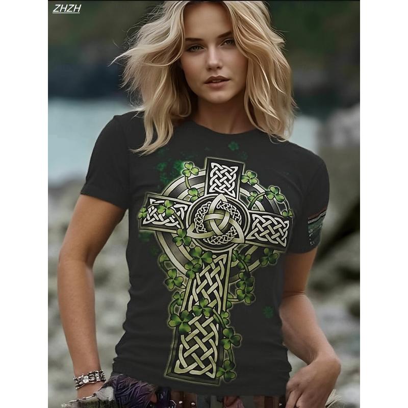 

St. Patrick s Day Lucky Women s T Shirt Floral Graphic Shamrock Vintage Stylish Casual Short Sleeve Tops Daily Print Summer XS