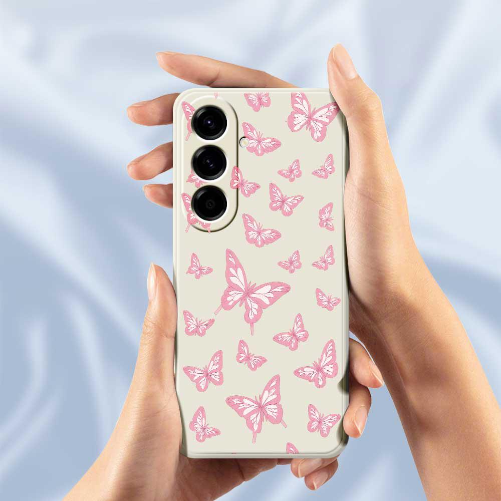 For Samsung Galaxy A56 5G Case Pink Butterflies Pattern Printing Straight Edge TPU Phone Back Cover