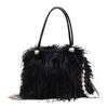 Imitation turkey feather niche simple women's bag 24 new autumn and winter handbag fashion pearl fringed hair messenger shoulder bag