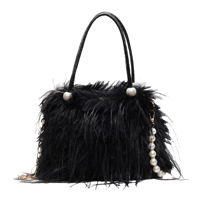 Imitation turkey feather niche simple women's bag 24 new autumn and winter handbag fashion pearl fringed hair messenger shoulder bag