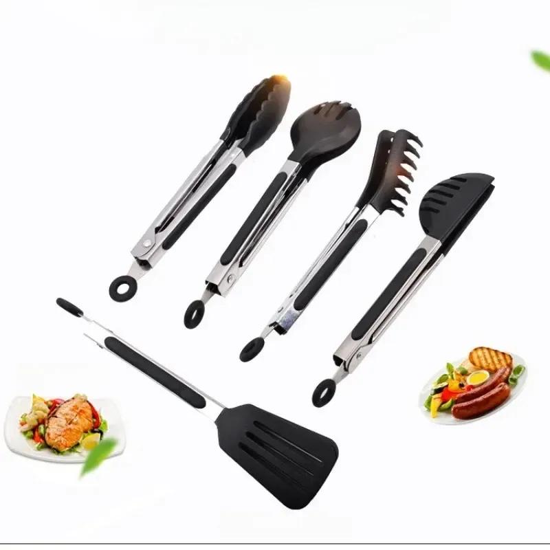 2025 new Silicone Food Tong Stainless Steel Kitchen Tongs Silicone Non-slip Cooking Clip Clamp BBQ Salad Tools Grill Kitchen Accessories for