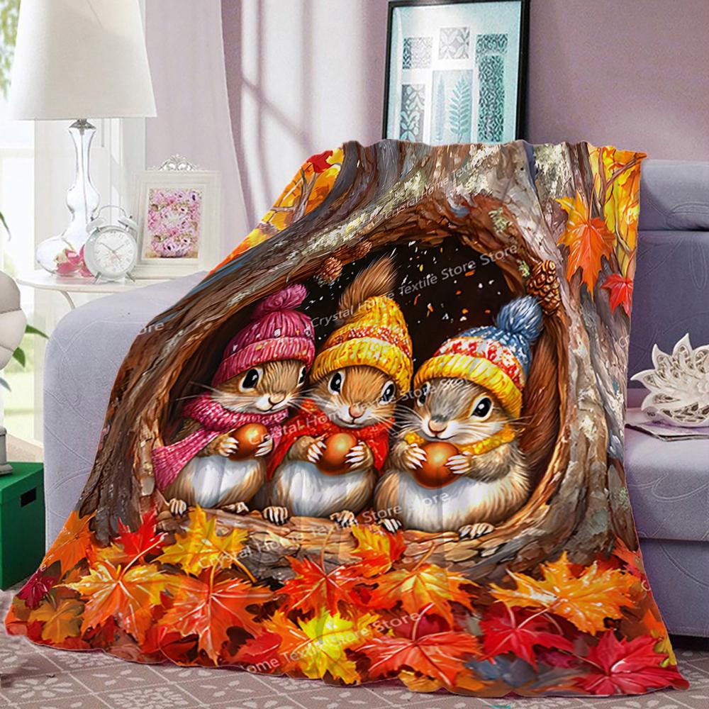 Warm Squirrel Home Flannel Blanket Soft Warm Throw Blanket Lunch Break Blanket For Picnic Couch Sofa Office Bed Camping Trave