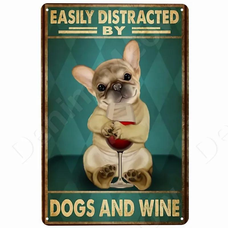 Cats and Wine Vintage Metal Sign Dog and Beer Wall Decoration for Bar Home Club Let Evening Be-Gin Tin Poster Funny Plate