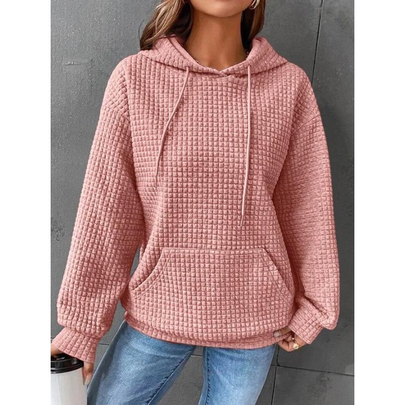 Relaxed Fit Pullover Hooded Long Sleeve Sweater Womens Drawstring Shoulder Kangaroo Pocket Hoodie