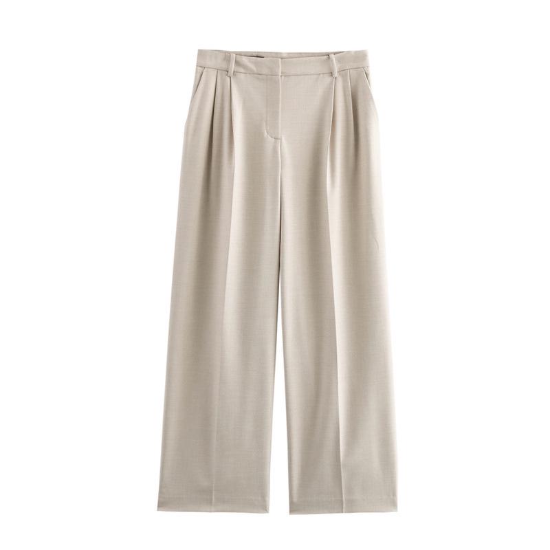 TAOP&ZA Women's Spring/Summer Double-Breasted Suit Jacket with Wide-Leg Pants - Commuting Style 
