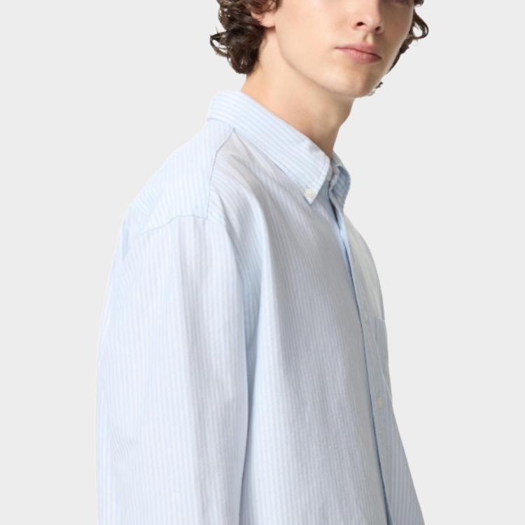Uniqlo X JW Anderson Collaboration SS25 Striped Logo Pattern Oversized Long Sleeve Shirt Men Shirts Light-Blue 478218-61