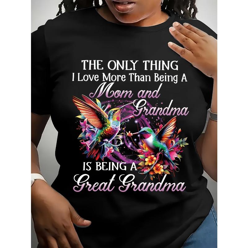 

Women s Plus Size Great Grandma Floral Hummingbird Print Cotton Tee 4XL чорний