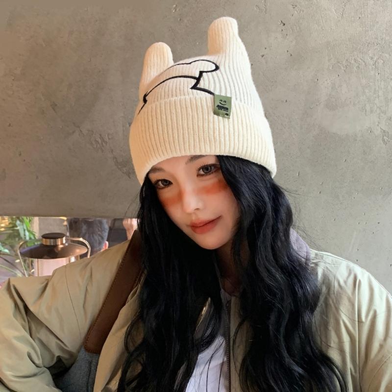 Rabbit Ear Hat for Women InsStyle Knitting Hat Anime Cosplay Costume Hat Outdoor Skiing Hiking Hat Windproof Warm Cap