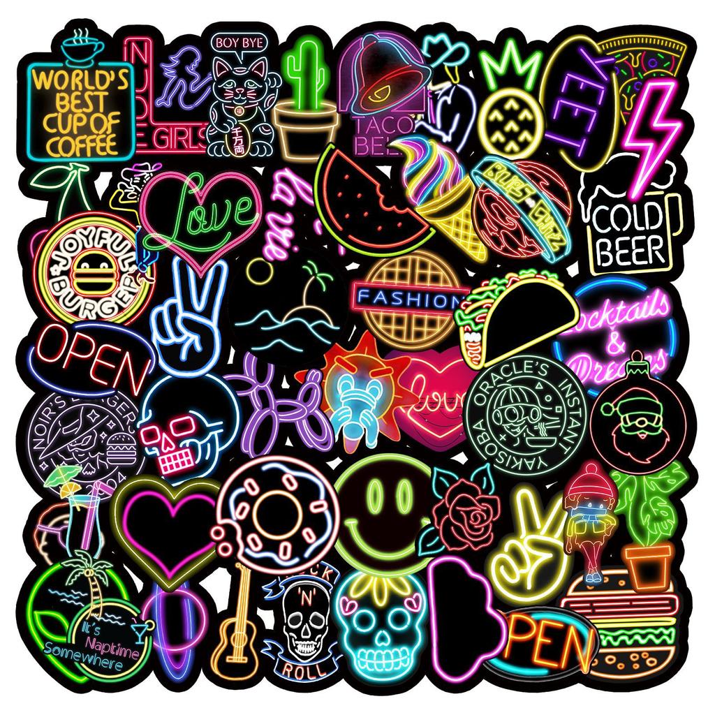 50 Neon Lights Graffiti Personality Ins Style Colorful Guka DIY Suitcase Mobile Stickers