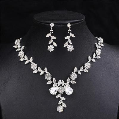 Alloy Bridal Rhinestone Necklace & Earrings Set for Weddings and Banquets