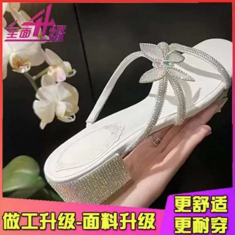 RC rhinestone sandals~ 2025 summer new bow with stiletto slippers women's fashion high heels