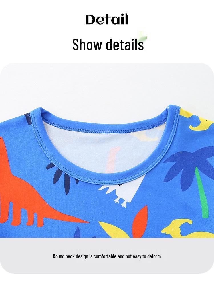 AostaBetty Boys' Casual Summer Short Sleeve Set - European & American Style Two-Piece Homewear