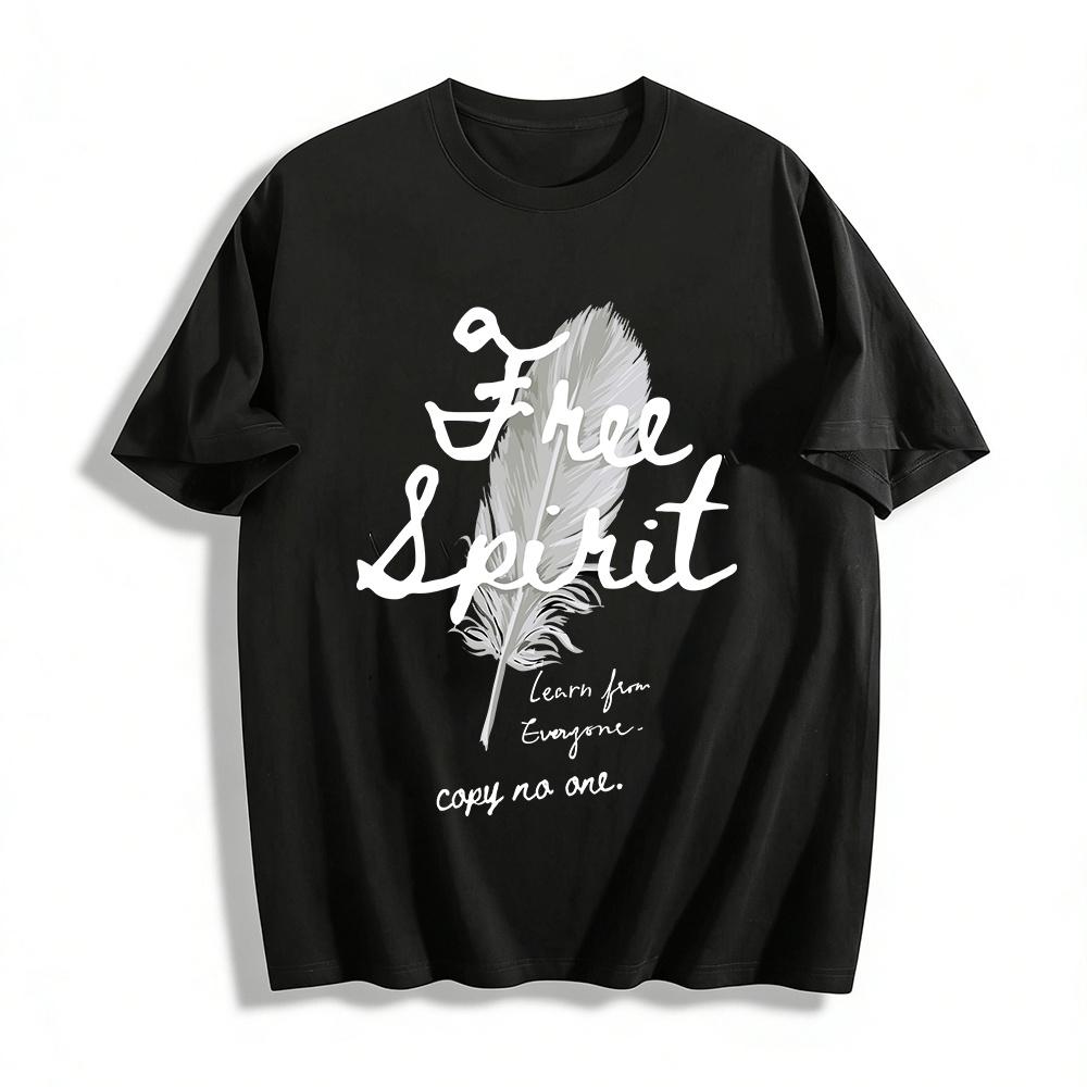 

Feather Print Casual T-Shirt Unisex Loose Fit Comfortable Top Pure cotton T-shirt 6XL