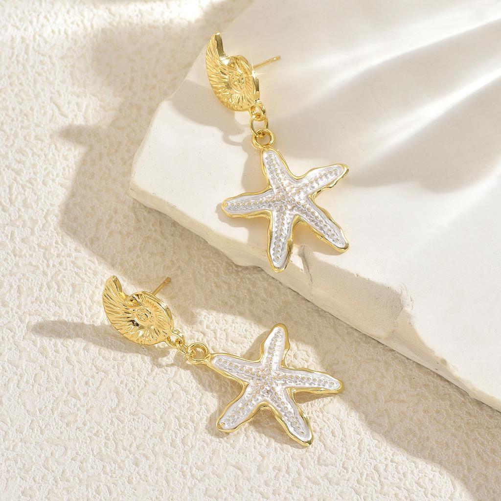 Ocean Style Women's Earrings Geometric Oil Drop Starfish Shell Design Studs Versatile High-end Earrings