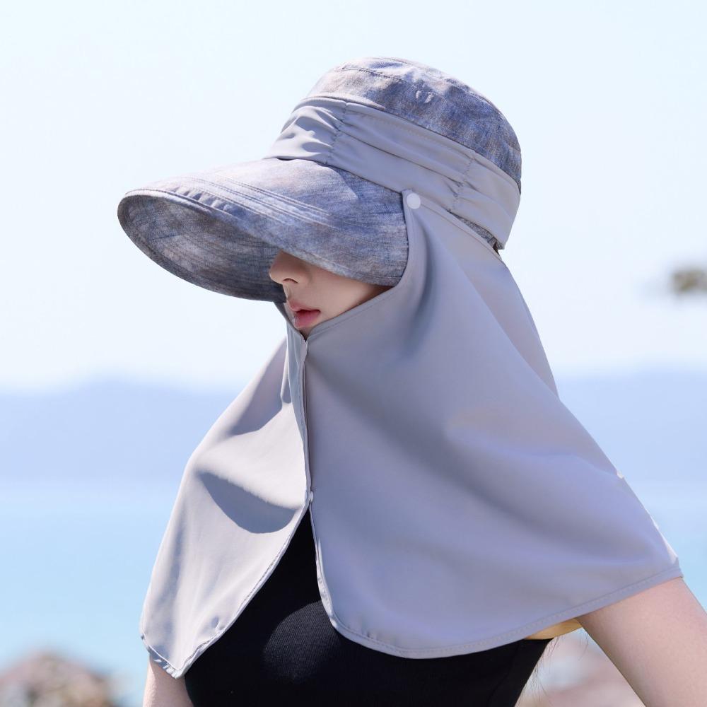 Wide-Brimmed Sunshade Sun Hat Sunscreen Mask Hat Windproof Rope Shawl Fisherman Hat Cycling