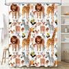 Animal Print Shower Curtain Cartoon Giraffe Lion Decorative Bath Rug With Hooks Set For Kids Bathroom Accessories Home Decoratio