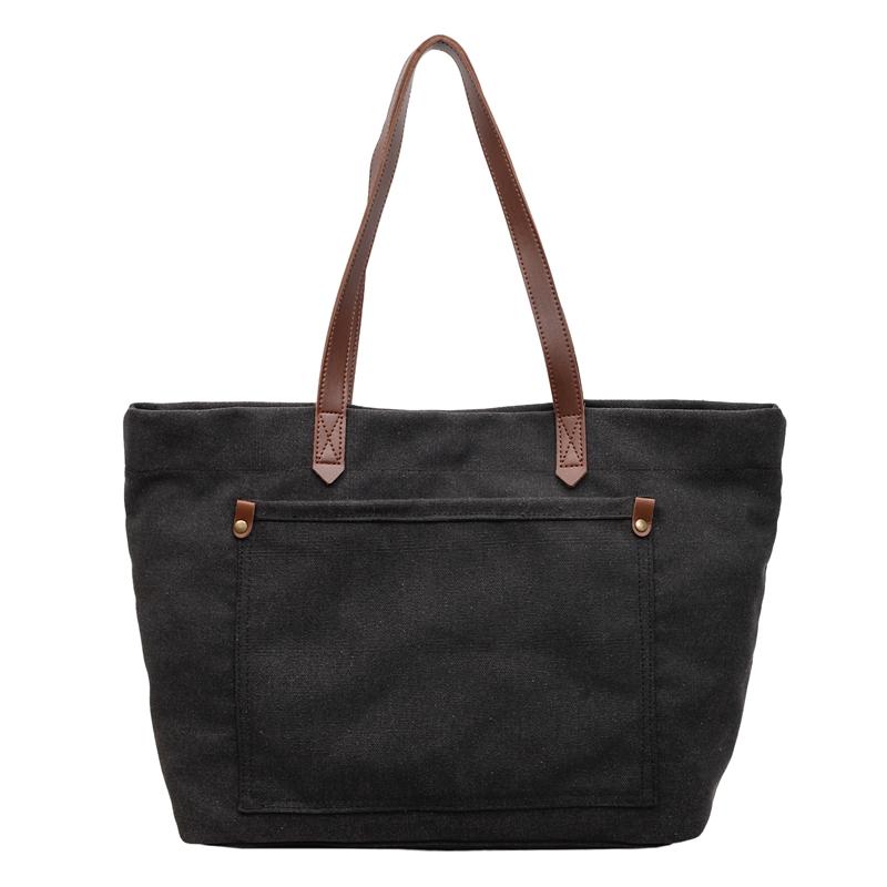 Retro Large Capacity Canvas Bag Solid Color Student Hand Shoulder Bag