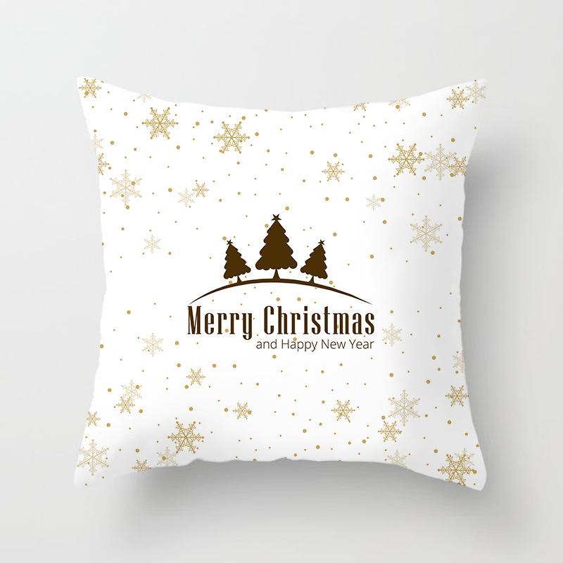 Happy New Year Christmas Elk Snowflake Printing Cushion Cover for Home Living Room Sofa Decoration Square Pillow Cover