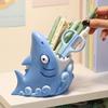 Cute Shark Shaped Desk Organizer with 2 Drawers,Open Shelf Adorable Resin Pen Holder for Office, School, or Home Decor,Perfect Birthday Gift