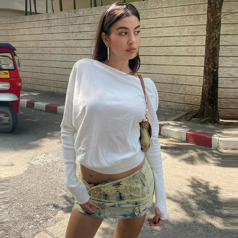 Spicy Spring 2025 New Girl Style White Strapless Pullover Tshirt Female Loose Casual Thin Versatile Tops