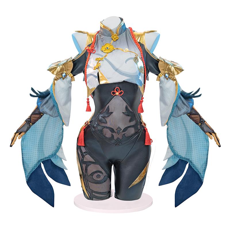 Hra Shenhe Cosplay Kostým Kombinéza Paruka Shen He Battle Suits Anime oblečení Kostým