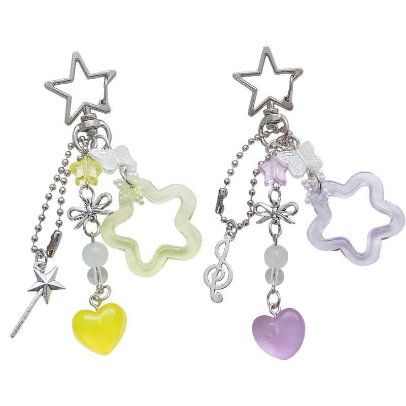Cute Simple Star Heart Bow Keychain Pendant For Women Girls Car Key Ring Exquisite Backpack Decoration Accessories Gifts