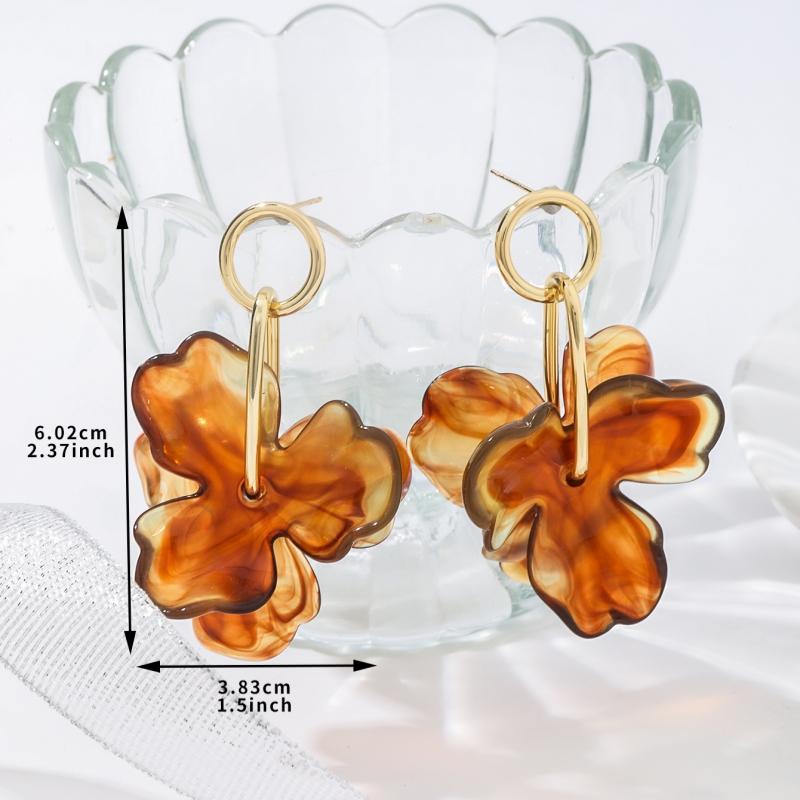 Retro Maillard Color Acrylic Flower Pendant Earrings for Women Elegant Fashion Party Gift Personalized Accessories