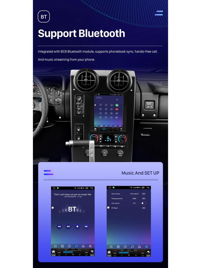 Bluetooth CarPlay & Android GPS Navigation Radio for 2004-2007 Hummer H2.
