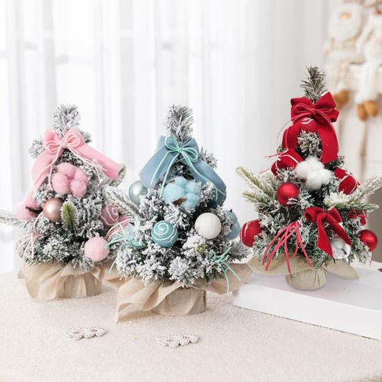 Mini Christmas Tree Small Tabletop Artificial Flocked Tree with Balls