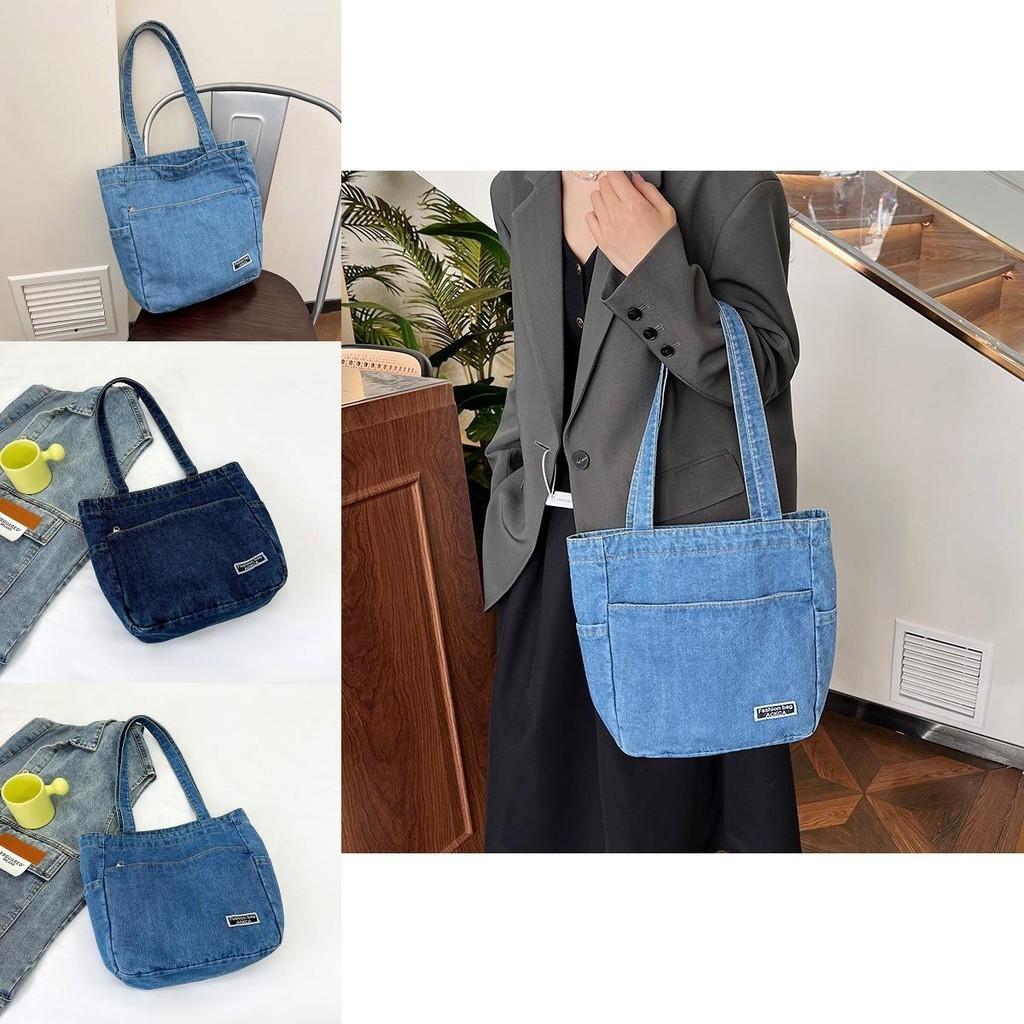 Stylish Street Fashion Denim Tote Bag For Young Women And Students In Light Blue