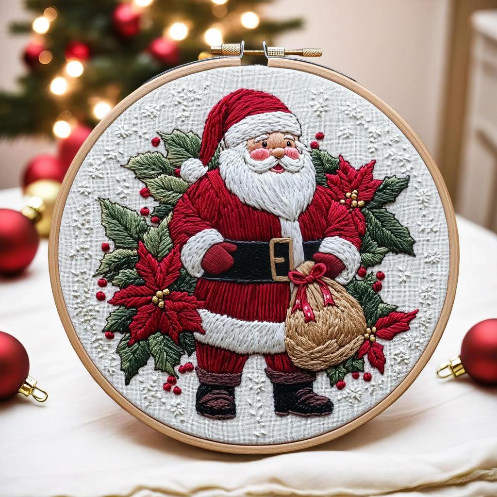 1set Santa Claus Embroidery Tool Kit - DIY Embroidery Materials and Tools Included, Suitable for Beginners, Hand Embroidery Fabric Material Set