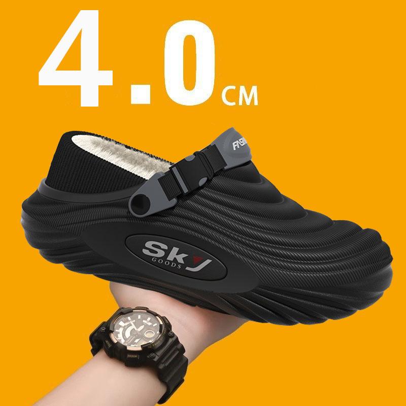 Men's Winter Warm Waterproof EVA Slippers Thick Sole 4CM Anti Slip Fur Lined Indoor Outdoor Shoes for Comfort