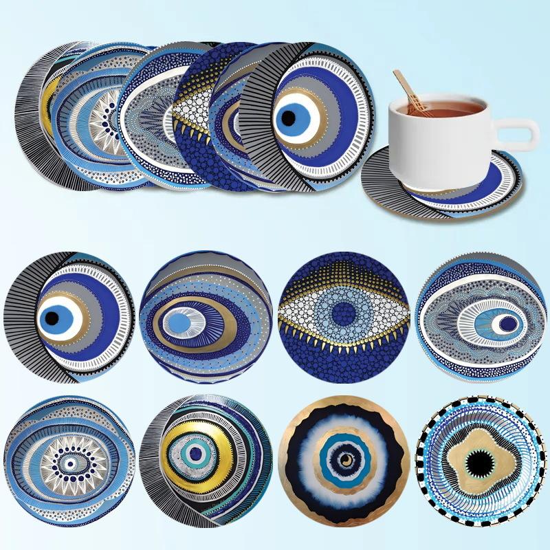 8PCS 10cm Wooden Coaster Tea Coffee Cup Pad Heat Resistant Round Bowl Teapot Mat Wood Placemats Coasters for Home Kitchen Decor