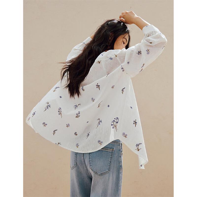 INMAN Women's Floral Embroidered Long Sleeve Shirt