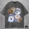 Three Owl Retro Graphic T-shirts, Vintage Owl Moon Tshirt, Owl Lovers, Funny Owl Tee, Oversized Washed Tee, Silly Gift, Gift for Him