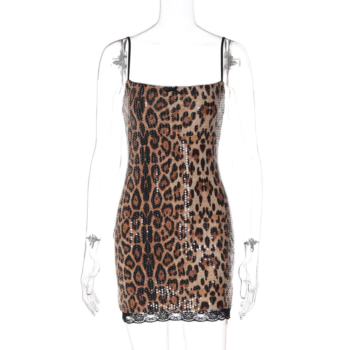 European and American women s clothing 2026 summer new animal pattern sequin suspender short dress sexy spice girl slim hip dress S