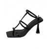Sandals French Style Nude Color High Heels Women'S Square Toe Thin Heel Ankle Strapromanthin Belt Feel Slide Sandals