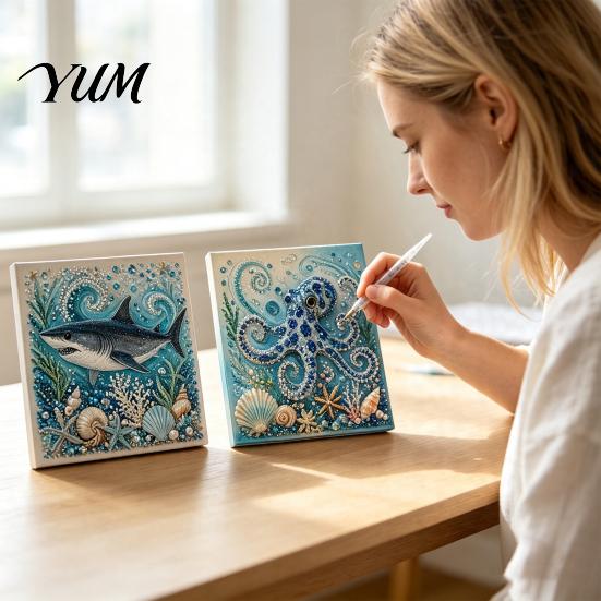 Coastal Home Decor Accents Sea Turtle Octopus DIY 3D Pearl Painting Kit, Ocean Theme Diamond Art Beach House Wall Kit for Adults Beginner, Bead