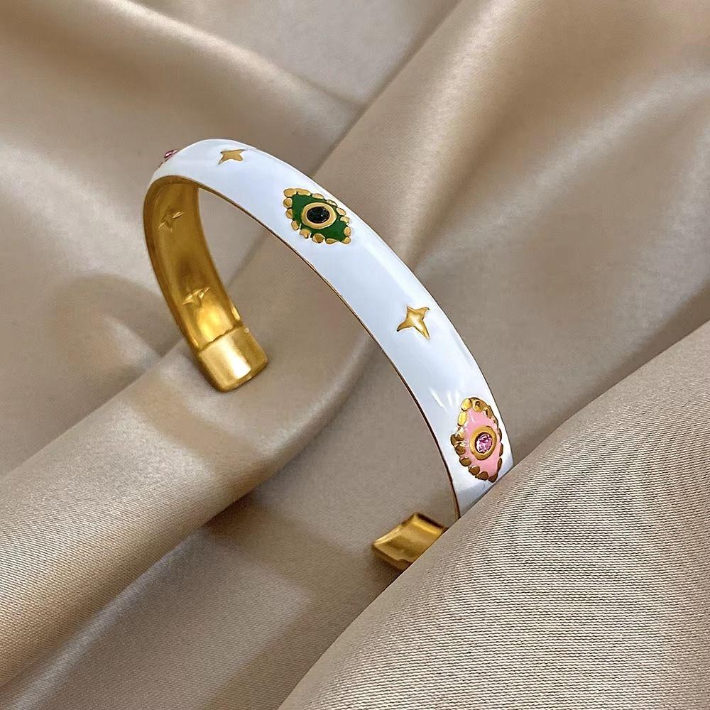 Oil Drip Design Women's Bangle Pink Green Rhinestone Demon's Eye Bracelets  Girls Gift