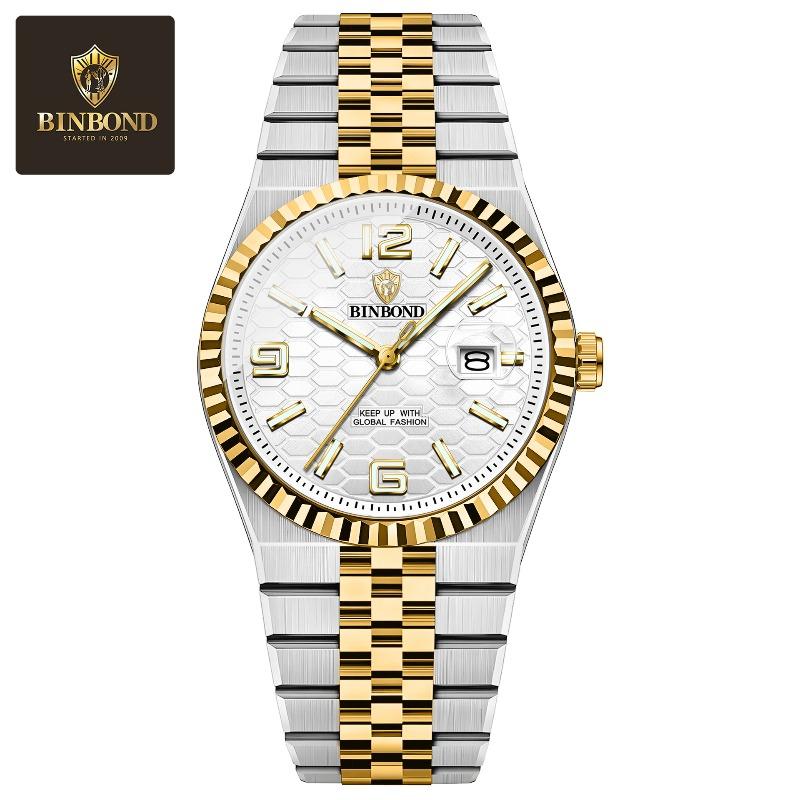 Orologio da uomo Binbang impermeabile luminoso con cinturino in acciaio, quadrante moda, orologio al quarzo