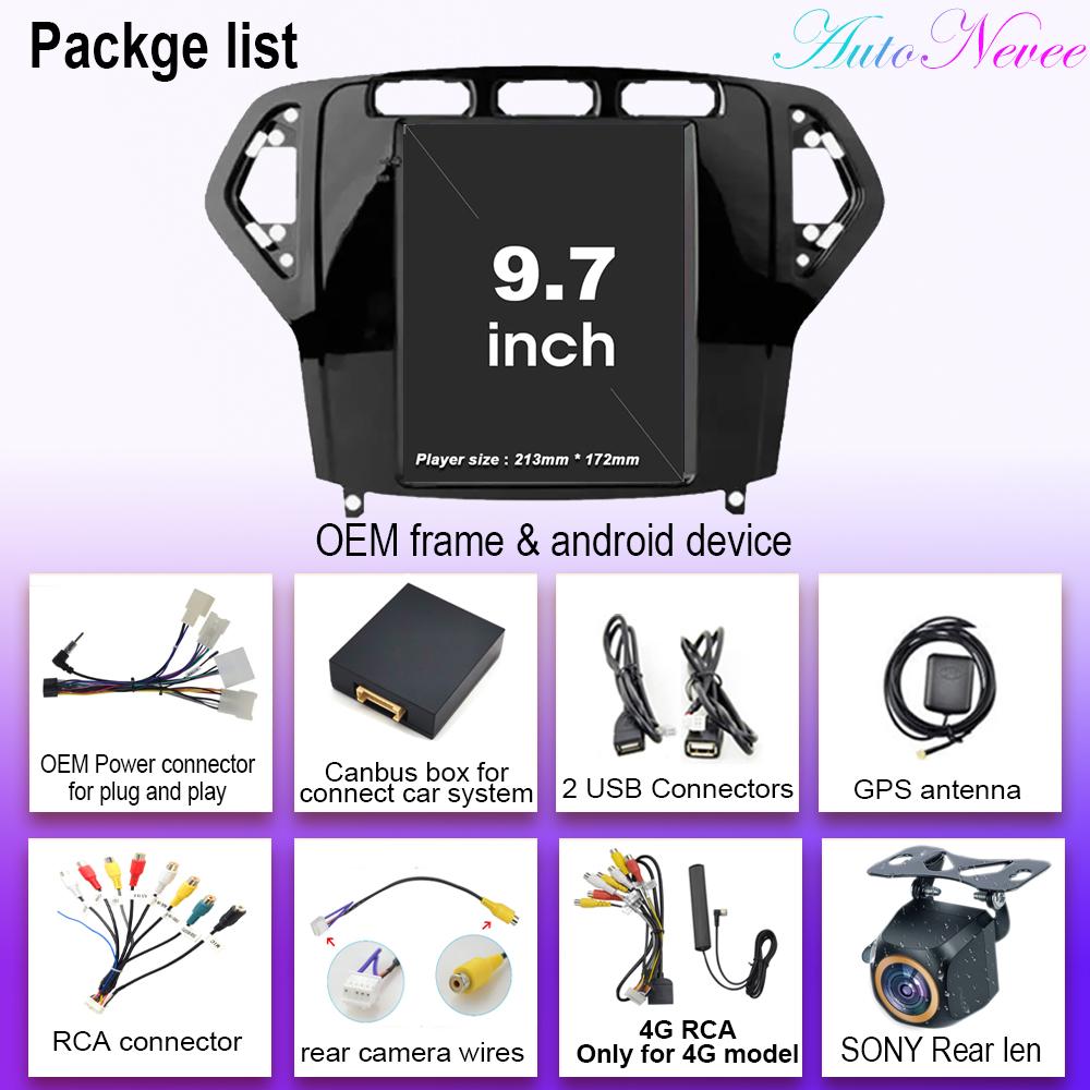 Carplay Pionowy Model Bezprzewodowy Android Auto Dla Forda Mondeo 2007-2010 Radio Samochodowe 9,7 cala Radio 8-rdzeniowe FM AM Multimedia