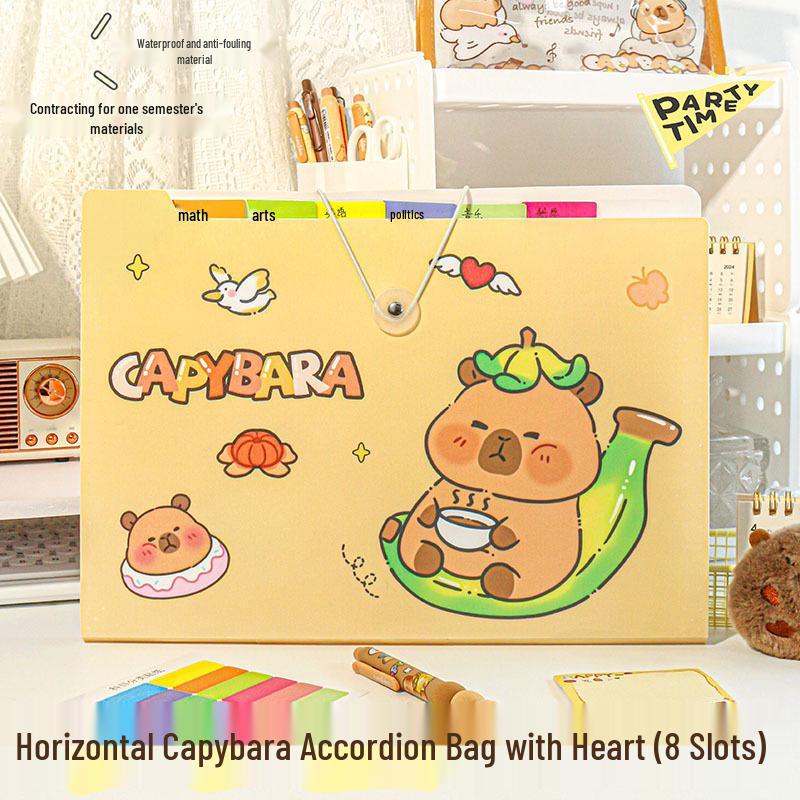 Capybara Accordion A4 Student File Bag - Large Capacity, Multi-Layer Document Organizer